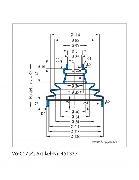 Vouwbalg V6-01754 CFW Simrit Simrit V6-standaard programma