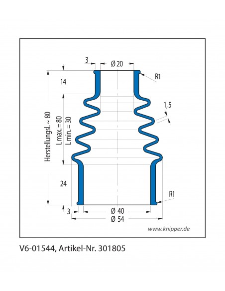 Vouwbalg V6-01544 CFW Simrit Simrit V6-standaard programma