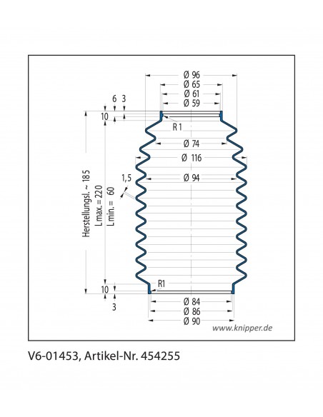 Vouwbalg V6-01453 CFW Simrit Simrit V6-standaard programma