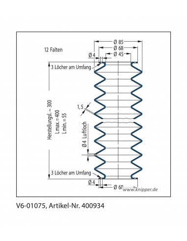Soufflet V6-01075 Freudenberg ehemals CFW und Simrit Soufflets Simrit V6-programme standard