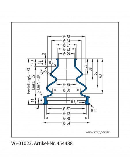 Vouwbalg V6-01023 CFW Simrit Simrit V6-standaard programma