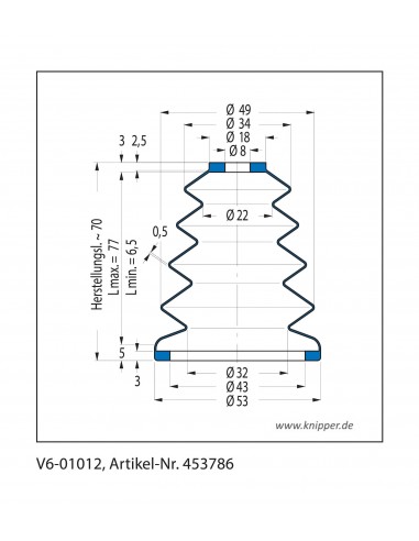 Soufflet V6-01012 Freudenberg ehemals CFW und Simrit Soufflets Simrit V6-programme standard