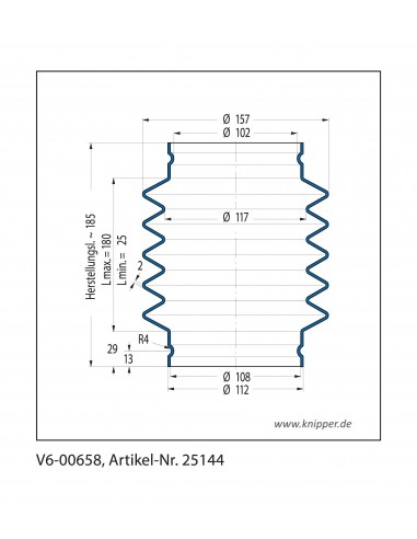 Soffietto V6-00658 Freudenberg ehemals CFW und Simrit Simrit V6-programma standard v