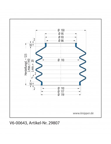 Soufflet V6-00643 Freudenberg ehemals CFW und Simrit Soufflets Simrit V6-programme standard