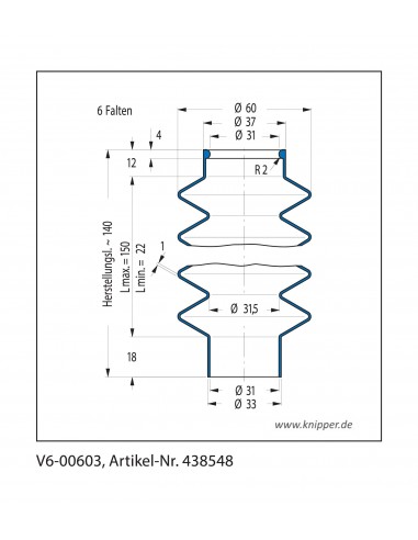Soffietto V6-00603 Freudenberg ehemals CFW und Simrit Simrit V6-programma standard v
