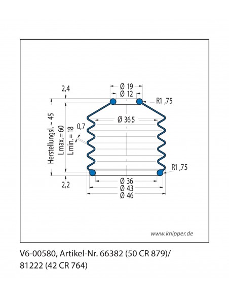 Soufflet V6-00580 CFW Simrit Soufflets Simrit V6-programme standard