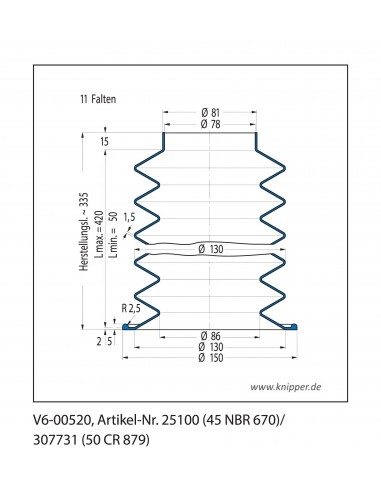 Soffietto V6-00520 Freudenberg ehemals CFW und Simrit Simrit V6-programma standard v