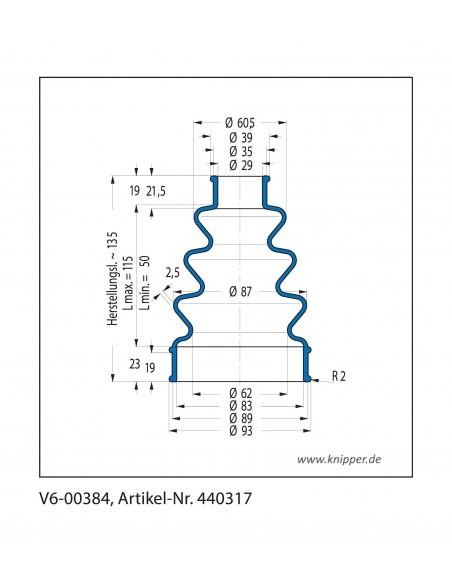 Vouwbalg V6-00384 CFW Simrit Simrit V6-standaard programma
