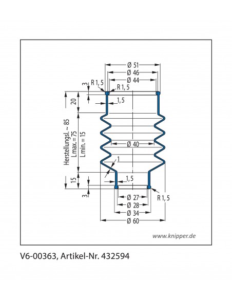 Vouwbalg V6-00363 CFW Simrit Simrit V6-standaard programma