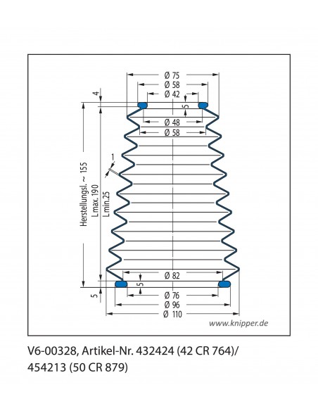 Vouwbalg V6-00328 CFW Simrit Simrit V6-standaard programma