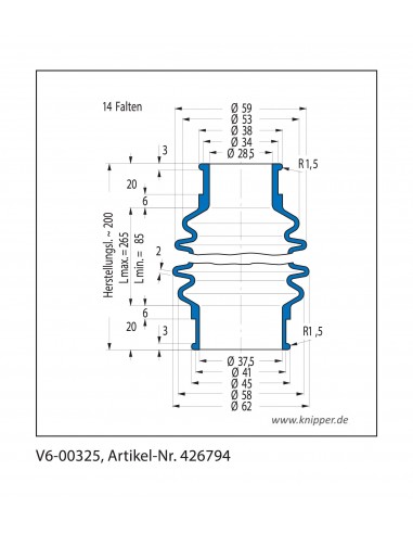 Soufflet V6-00325 Freudenberg ehemals CFW und Simrit Soufflets Simrit V6-programme standard