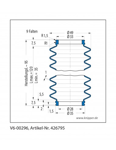 Soffietto V6-00296 Freudenberg ehemals CFW und Simrit Simrit V6-programma standard v