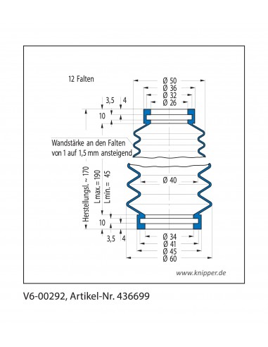 Soufflet V6-00292 Freudenberg ehemals CFW und Simrit Soufflets Simrit V6-programme standard