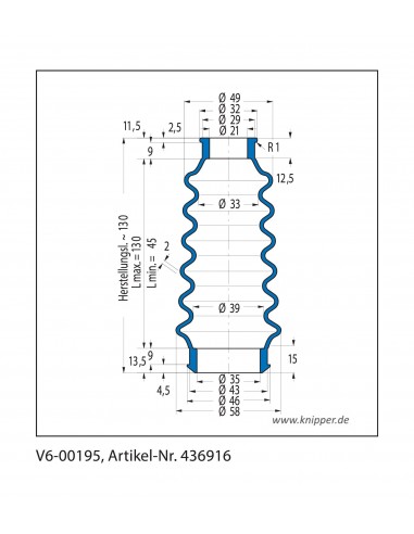 Soufflet V6-00195 Freudenberg ehemals CFW und Simrit Soufflets Simrit V6-programme standard