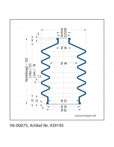 Soufflet V6-00075 Freudenberg ehemals CFW und Simrit Soufflets Simrit V6-programme standard