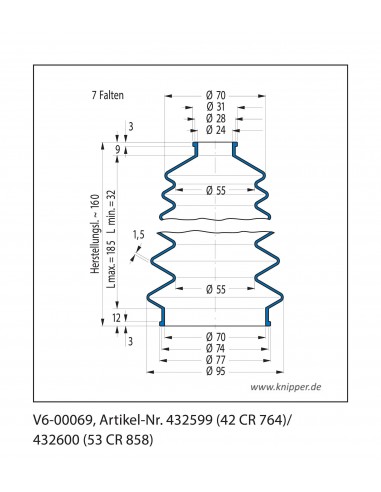 Protection Bellow V6-00069 Freudenberg ehemals CFW und Simrit Simrit V6-standard range