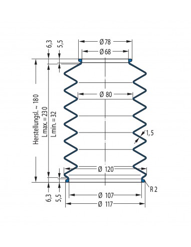 Soufflet V6-00329 Freudenberg ehemals CFW und Simrit Soufflets Simrit V6-programme standard
