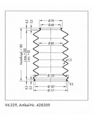 Soufflet V6-00329 Freudenberg ehemals CFW und Simrit Soufflets Simrit V6-programme standard