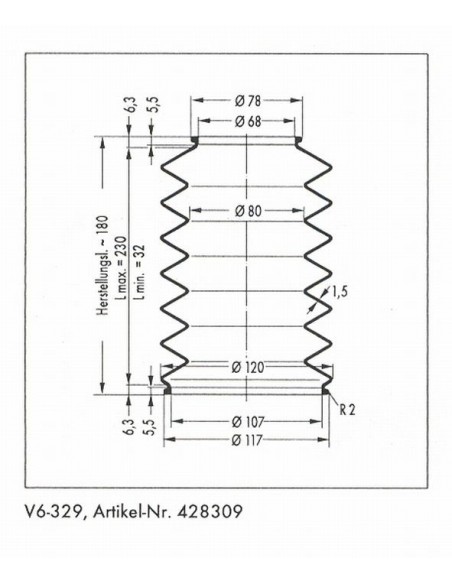Vouwbalg V6-00329 CFW Simrit Simrit V6-standaard programma